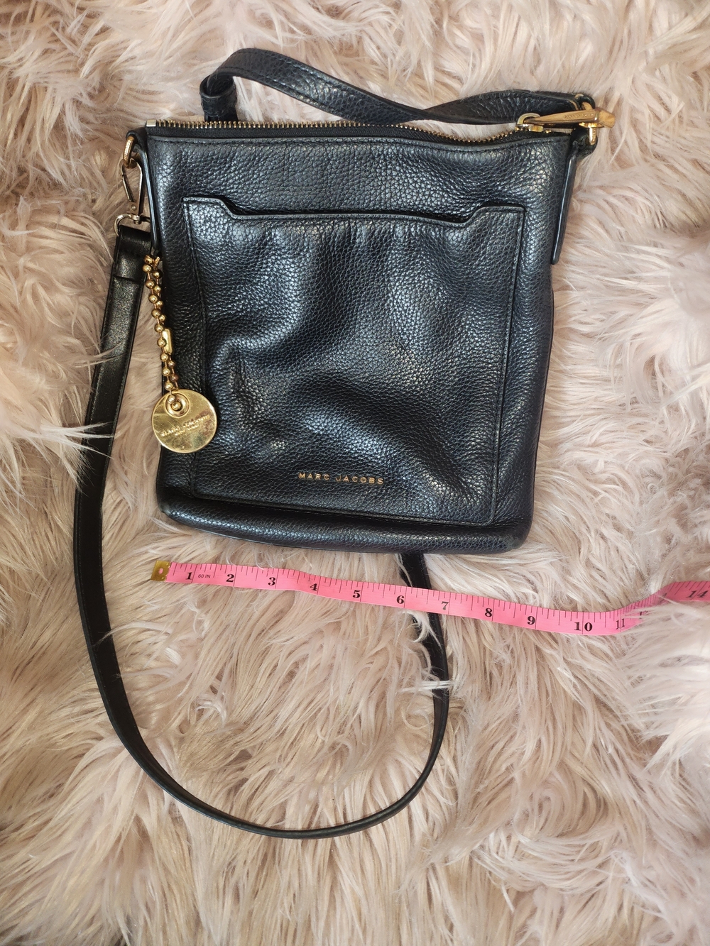 Marc Jacobs Black Pebbled Leather Crossbody with Gold Charm